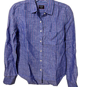 UNTUCKit Zell Women's Linen Button Down Shirt Long Sleeve Blue Pink Stripe Sz 0